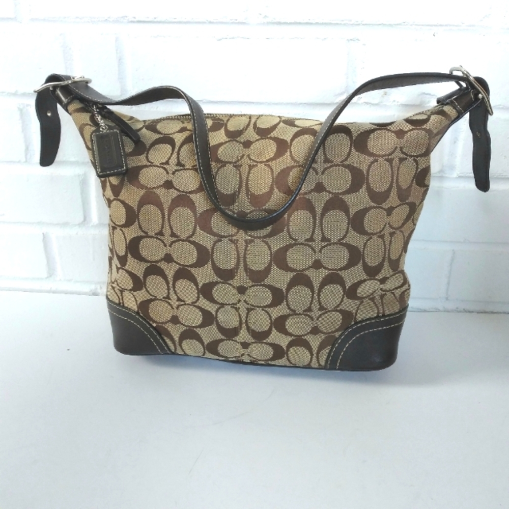 Coach brown leather and canvas satchel